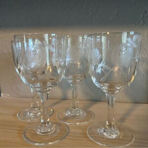Vintage Rose Etched Glass Frosted Goblets Mini cordial glasses chalices elegant‎